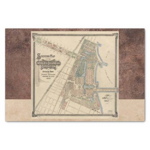 Worlds Fair Chicago Souvenir Map 1893 Decoupage Tissue Paper