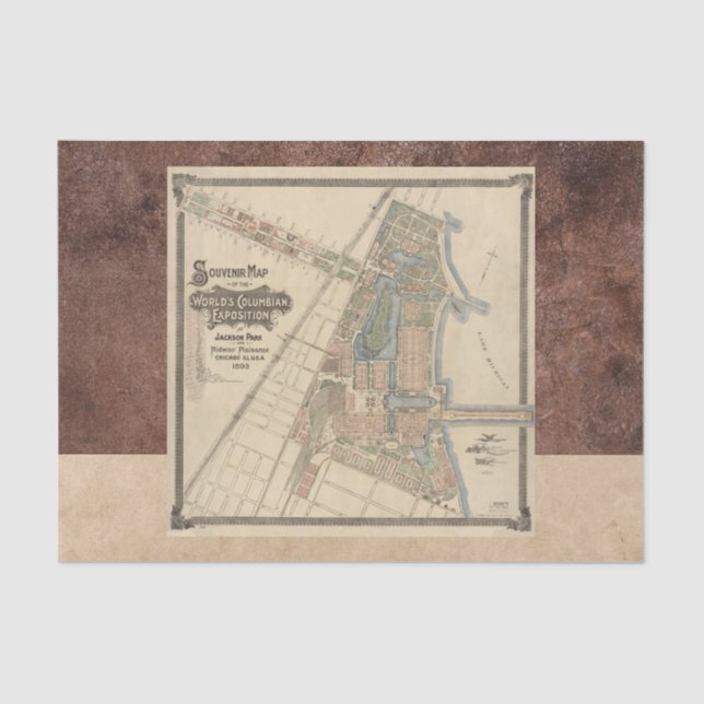 World's Fair Chicago Souvenir Map, 1893 Decoupage Tissue Paper (Front)