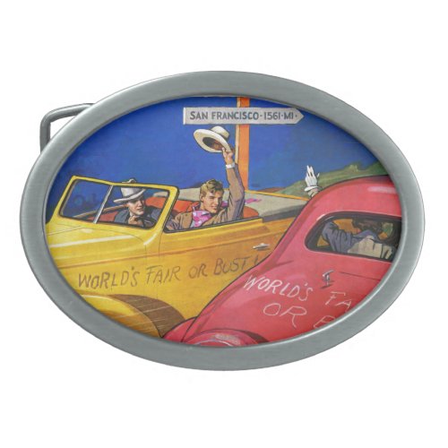 Worlds Fair or Bust Oval Belt Buckle