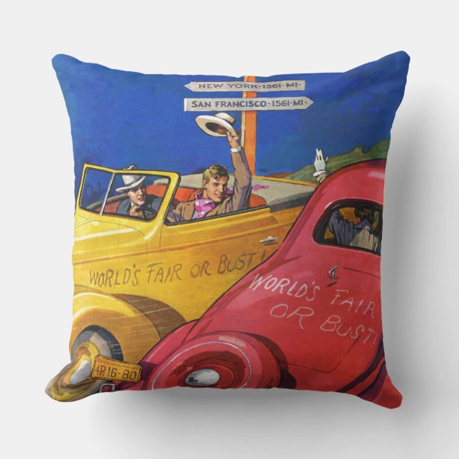 World's Fair or Bust Throw Pillow (Front)