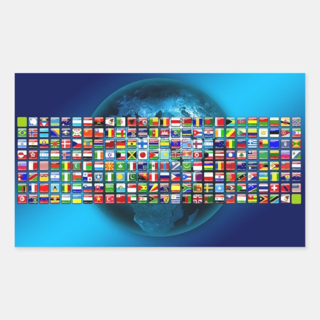 World's flags rectangular sticker (Front)