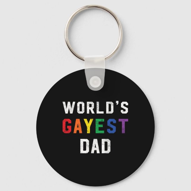 Worlds Gayest Dad Cute Gay Pride Lgbt Fathers Day  Keychain (Front)