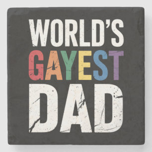World's Gayest Dad LGBTQ Gay Pride Ally Rainbow Stone Coaster