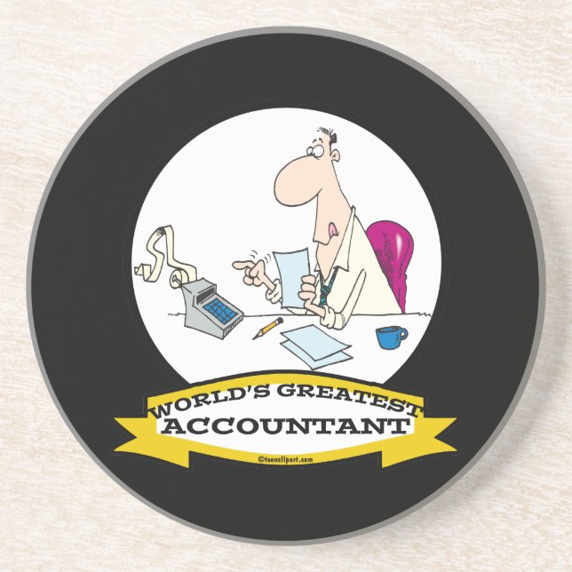 WORLDS GREATEST ACCOUNTANT MEN CARTOON SANDSTONE COASTER (Front)