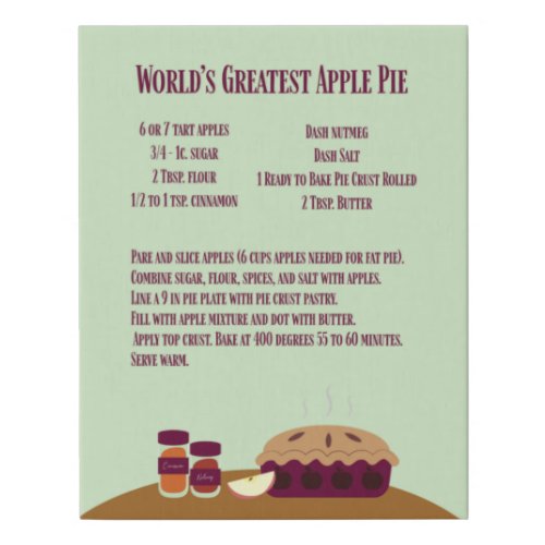 Worlds Greatest Apple Pie Recipe  Faux Canvas Print