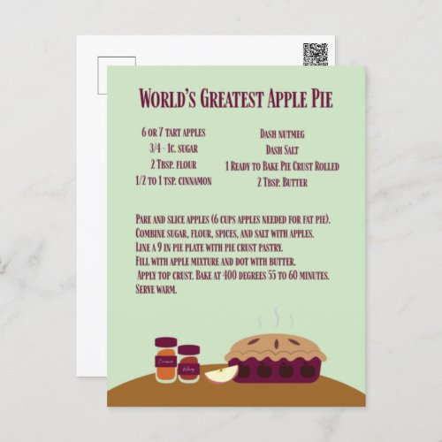 Worlds Greatest Apple Pie Recipe Postcard