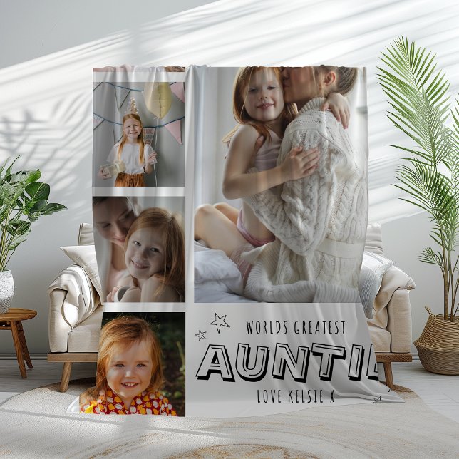 Worlds Greatest Auntie Trendy Photo Strip Fleece Blanket (Creator Uploaded)