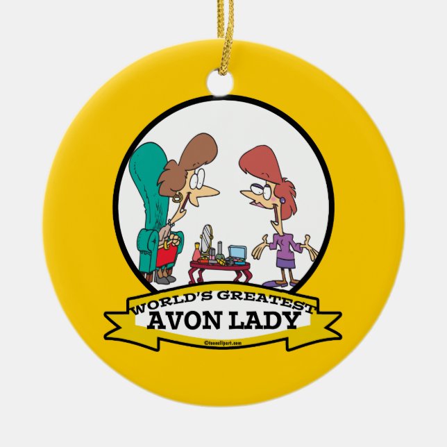 WORLDS GREATEST AVON LADY WOMEN CARTOON CERAMIC ORNAMENT (Front)