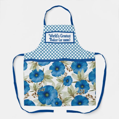 Worlds Greatest Baker _ Blue Morning Glories  Apron