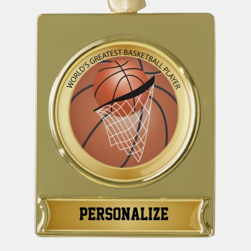 Worlds Greatest Basketball Player  DIY Name Gold Plated Banner Ornament