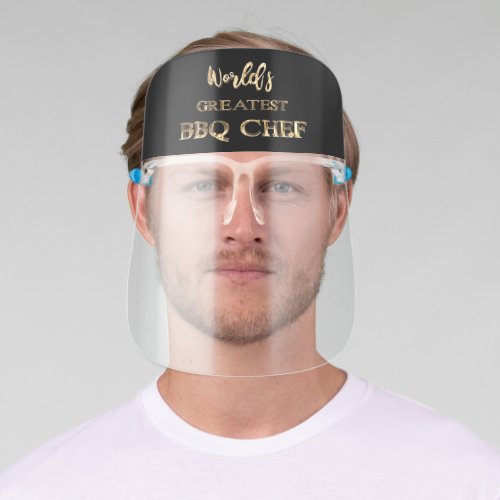 Worlds Greatest BBQ Chef Elegant Black and Gold Face Shield