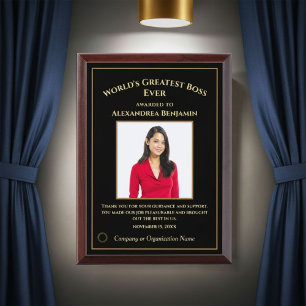 World's Greatest Boss Photo Logo Gold Personalize Award Plaque