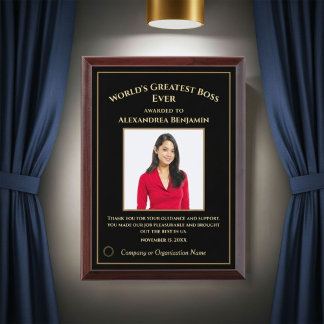 World's Greatest Boss Photo Logo Gold Personalize Award Plaque