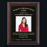 World's Greatest Boss Photo Logo Gold Personalize Award Plaque<br><div class="desc">World's Greatest Boss Photo Logo Gold Personalize Award Plaque for your supervisor, manager or boss at your company. Let them know how you feel and that your appreciate them. Replace with your information or words, logo or symbol and photograph. Great to use for those Award ceremonies or just to thank...</div>