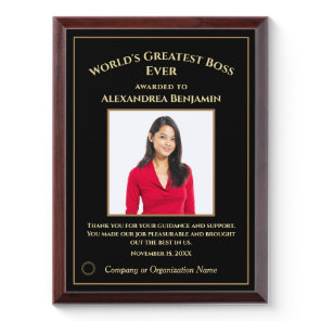 World's Greatest Boss Photo Logo Gold Personalize Award Plaque