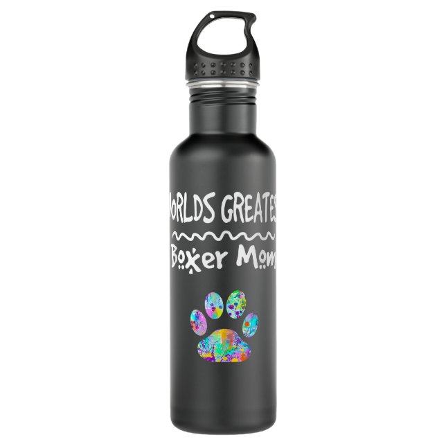 Worlds Greatest Boxer Dog Mom Mother Cute Paw Prin Stainless Steel Water Bottle (Front)