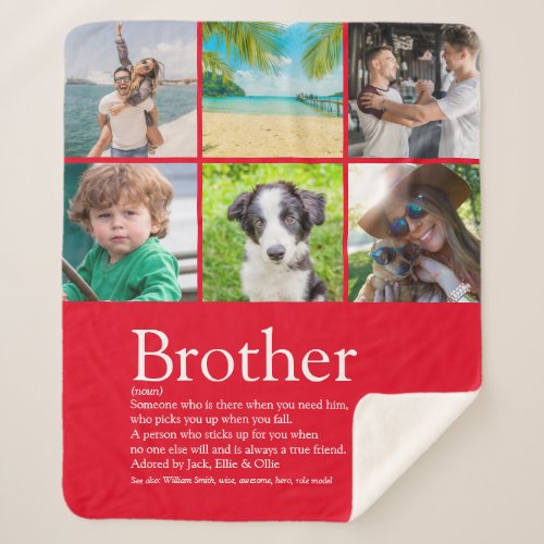 Worlds Greatest Brother 6 Photo Collage Red Sherpa Blanket