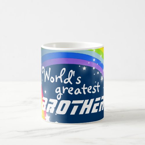 Worlds greatest BROTHER rainbow navy blue mug