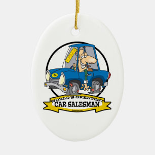 WORLDS GREATEST CAR SALESMAN MEN CARTOON CERAMIC ORNAMENT
