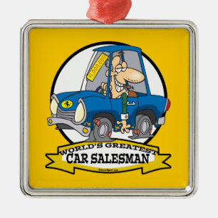 WORLDS GREATEST CAR SALESMAN MEN CARTOON METAL ORNAMENT