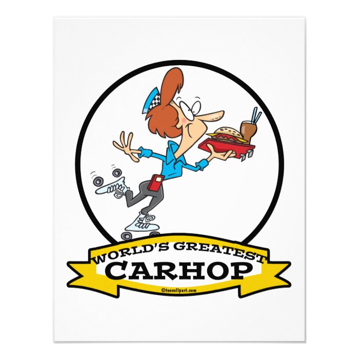 WORLDS GREATEST CARHOP WAITRESS WOMEN CARTOON PERSONALIZED INVITATIONS