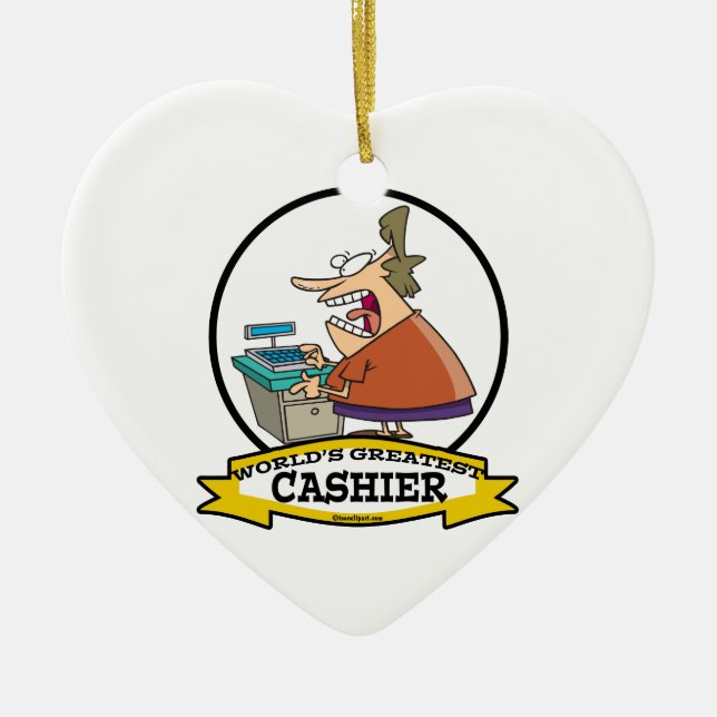WORLDS GREATEST CASHIER WOMEN CARTOON CERAMIC ORNAMENT (Front)