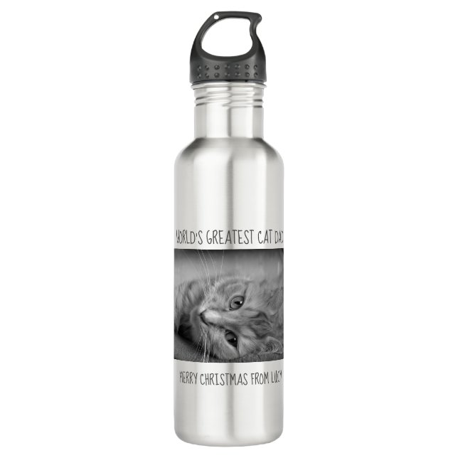 World's Greatest Cat Dad - Christmas photo Stainless Steel Water Bottle (Front)