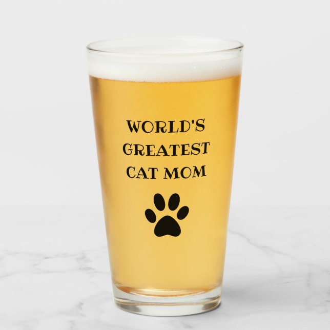 World's Greatest Cat Mom Custom Text Personalized Glass (Front Filled)