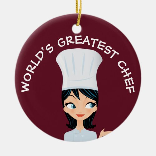 Worlds Greatest Chef Female Ceramic Ornament