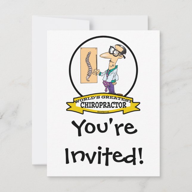 WORLDS GREATEST CHIROPRACTOR MEN CARTOON INVITATION (Front)