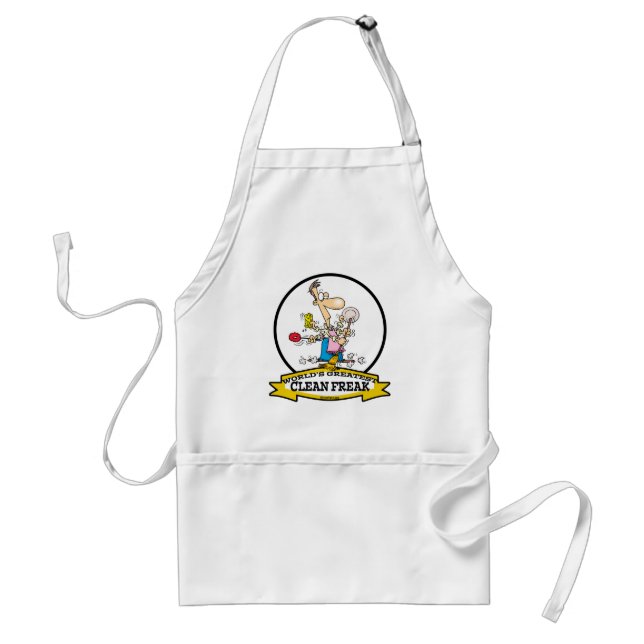 WORLDS GREATEST CLEAN FREAK MEN CARTOON ADULT APRON (Front)