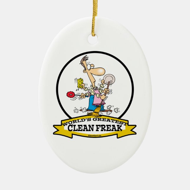 WORLDS GREATEST CLEAN FREAK MEN CARTOON CERAMIC ORNAMENT (Front)