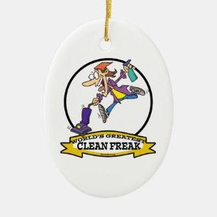 WORLDS GREATEST CLEAN FREAK WOMEN CARTOON CERAMIC ORNAMENT