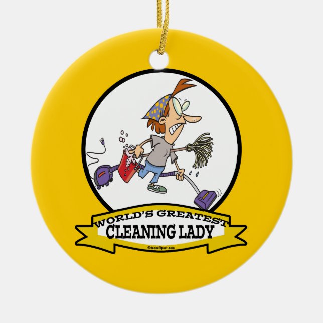 WORLDS GREATEST CLEANING LADY CARTOON CERAMIC ORNAMENT (Front)