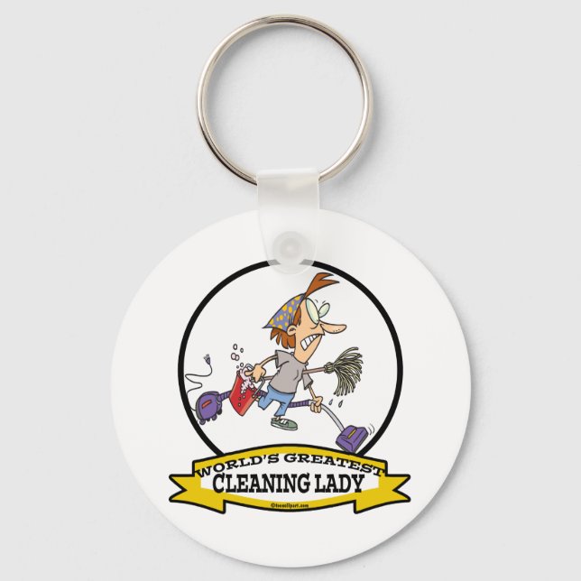 WORLDS GREATEST CLEANING LADY CARTOON KEYCHAIN (Front)