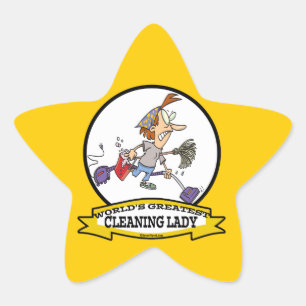 WORLDS GREATEST CLEANING LADY CARTOON STAR STICKER