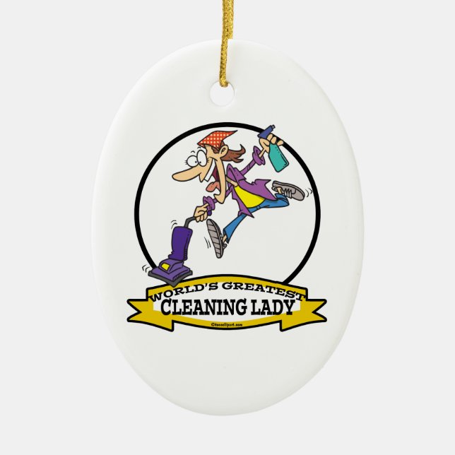 WORLDS GREATEST CLEANING LADY II WOMEN CARTOON CERAMIC ORNAMENT (Front)