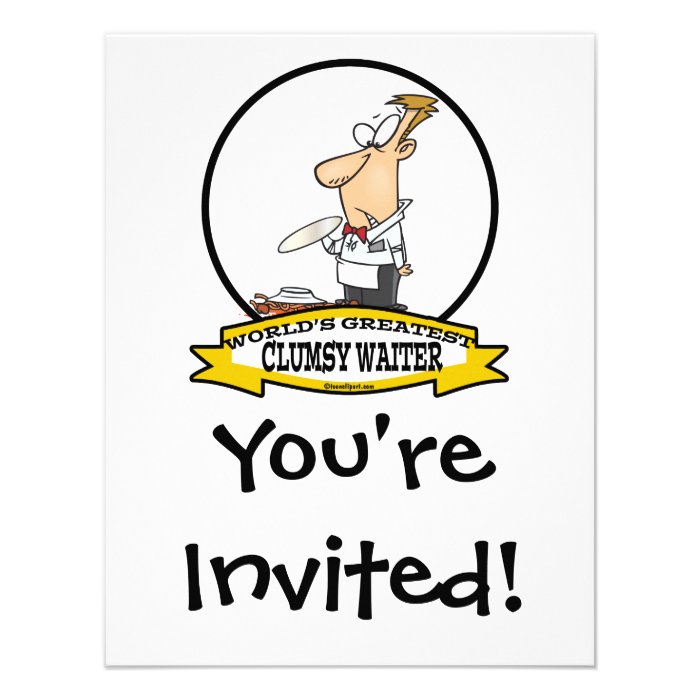 WORLDS GREATEST CLUMSY WAITER MEN CARTOON CUSTOM ANNOUNCEMENT