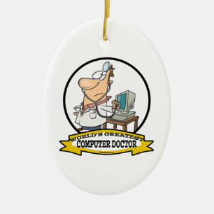 WORLDS GREATEST COMPUTER DOCTOR MEN CARTOON CERAMIC ORNAMENT