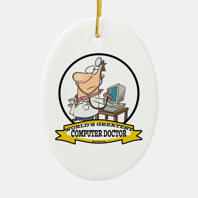 WORLDS GREATEST COMPUTER DOCTOR MEN CARTOON CERAMIC ORNAMENT (Front)