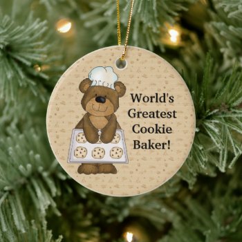 World's Greatest Cookie Baker Bear Ceramic Ornament by doodlesfunornaments at Zazzle
