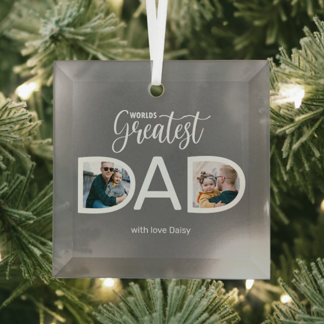Worlds Greatest Dad 2 Photo Glass Ornament (Insitu)