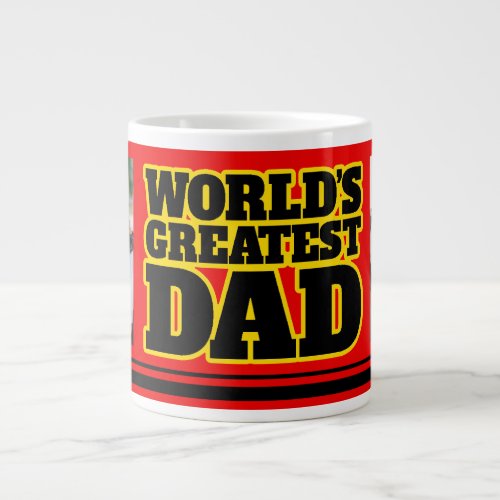 Worlds Greatest Dad add 2 photos red black jumbo Large Coffee Mug