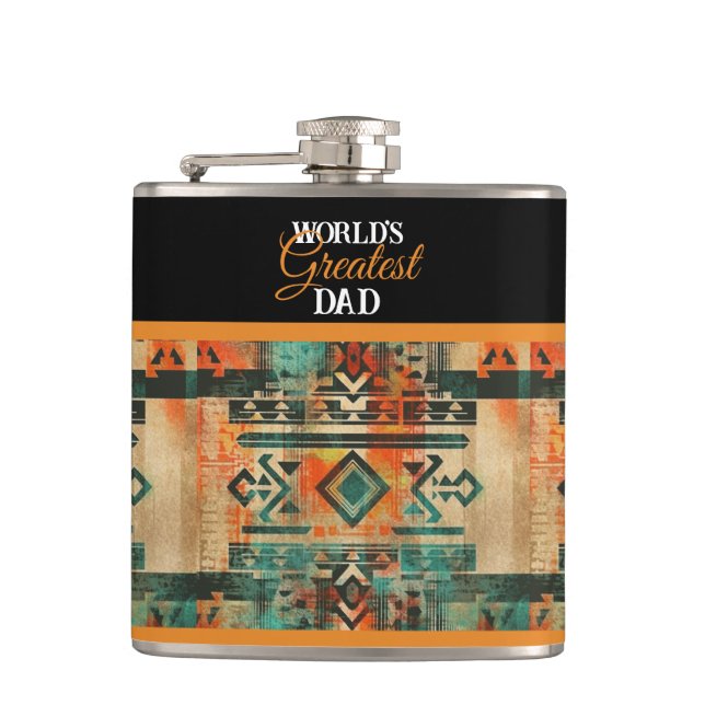 World's Greatest Dad Aztec Native American Style Flask (Front)