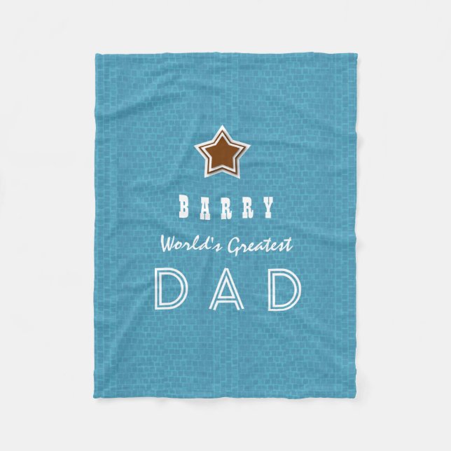 World's Greatest DAD Blue Brick Custom Name Z3D Fleece Blanket (Front)