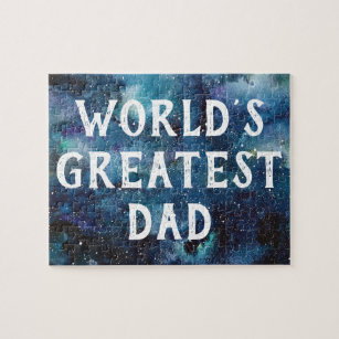 World's Greatest Dad   Blue Nebula Watercolor Jigsaw Puzzle