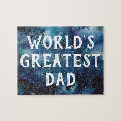 Worlds Greatest Dad  Blue Nebula Watercolor Jigsaw Puzzle