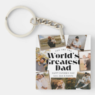 World's Greatest Dad Bold Retro 7 Photo Collage Keychain