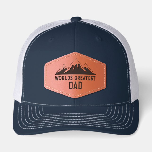 World's Greatest Dad Camping Mountain Leather Patch Hat (Front)