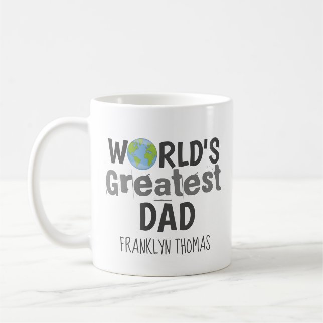 World's Greatest Dad Cute Planet Personalized Coffee Mug (Left)